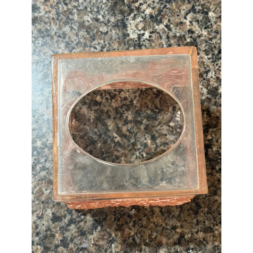 Vintage Pink Floral Acrylic Tissue Box Cover Square Embossed Flower Boutique